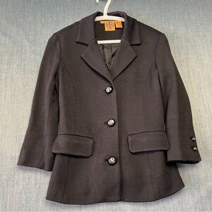 Tory Burch Black Tailored Wool-Blend Blazer Coat